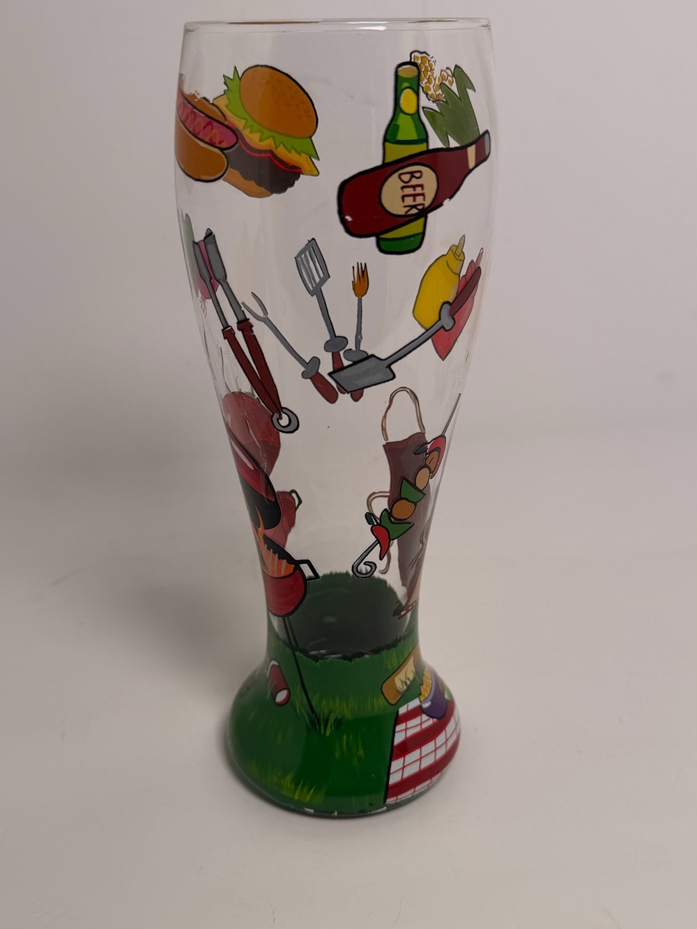 Vintage Lolita Hand-Painted "Backyard Barbecue" Pilsner Beer Glass